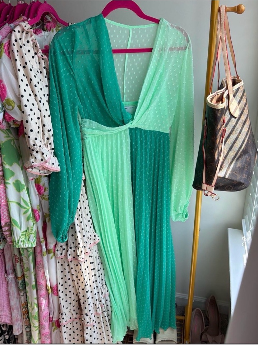 ASOS Mint and Teal Colorblock Pleated Maxi Dress
